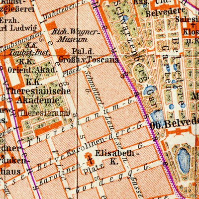 Waldin Vienna (Wien) city map with legend in Russian, 1903 digital map