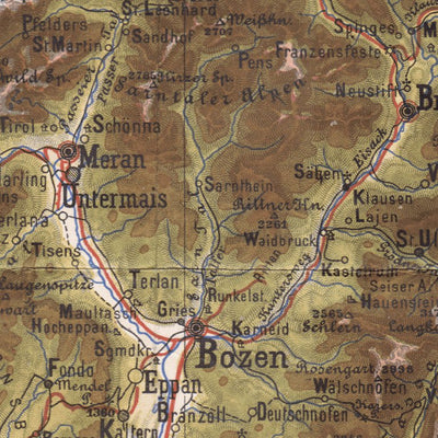 Waldin Vorarlberg in Tyrol (Tirol), region map, 1899 digital map