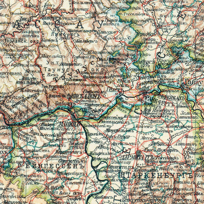 Waldin Western and Central Germany Map (in Russian), 1910 digital map