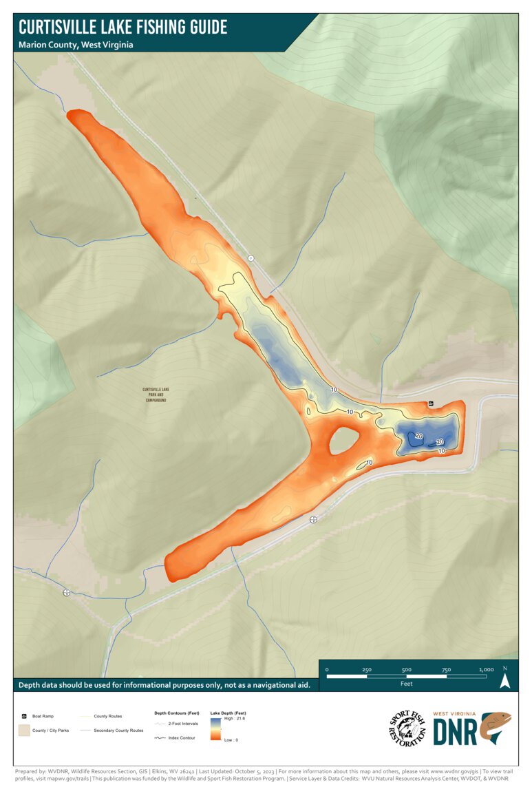 Curtisville Lake Fishing Guide (Large) Map by WV Division of Natural