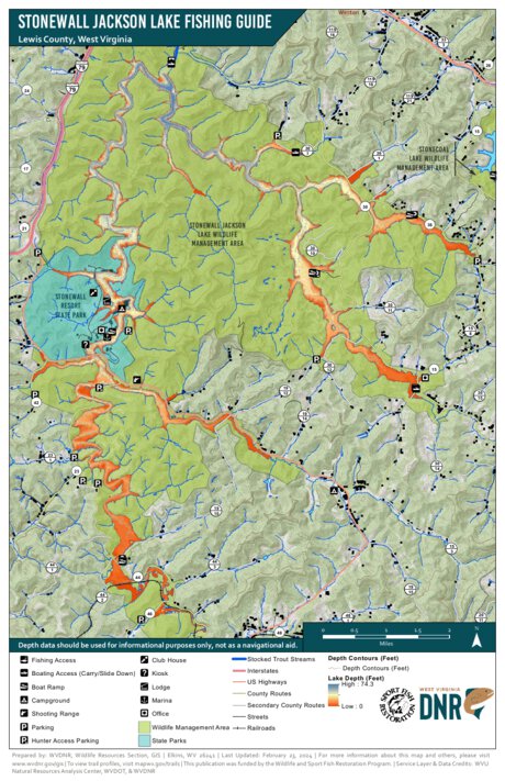 Stonewall Jackson Lake Fishing Guide Map