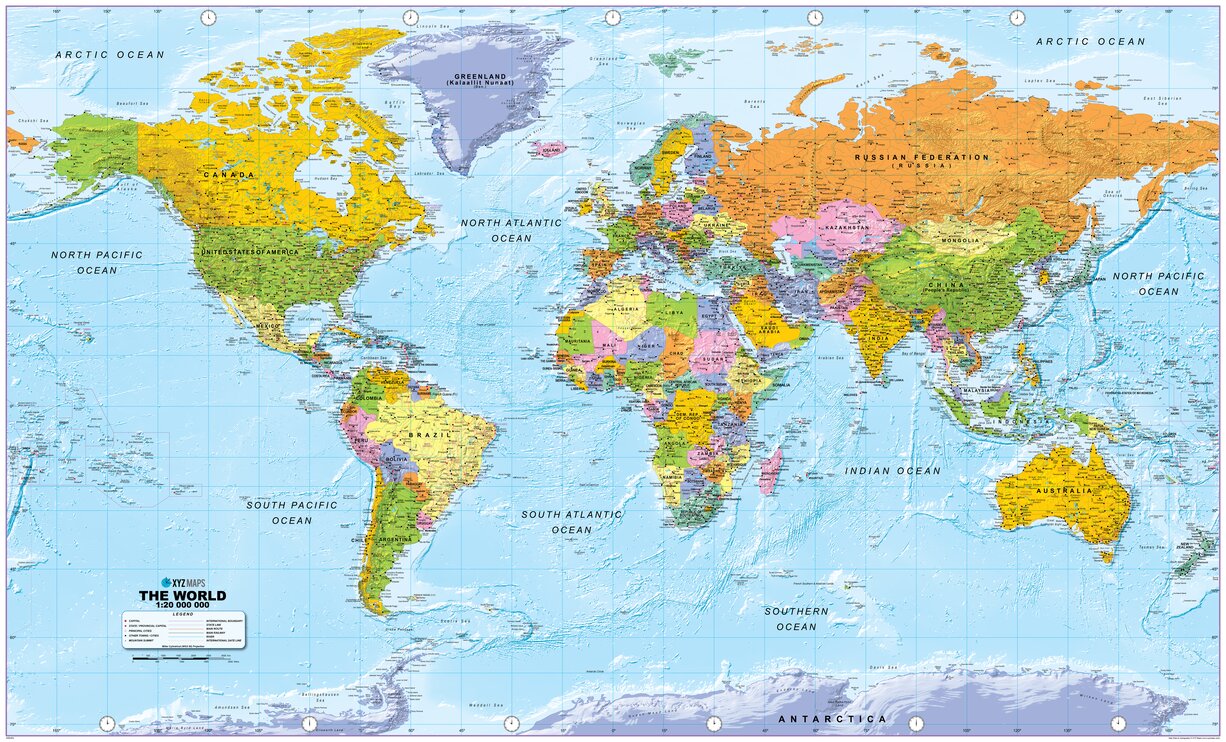 XYZ Huge World Political iMap 1:20m Scale - 2025 Map by XYZ Maps