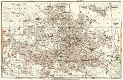 Berlin City Map With Tramway and S-Bahn Network, 1902
