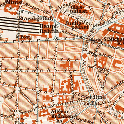 München (Munich) City Map, 1909