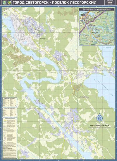 Светогорск, план города. Enson ja Jääsken kaupungin kartta. Svetogorsk (Fin. Enso) City Map