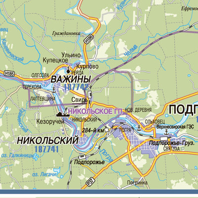 Важины и Никольский, план посёлков с окрестностями. Vazhiny and Nikolskiy Town Maps
