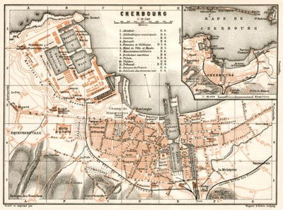Cherbourg city map, 1909