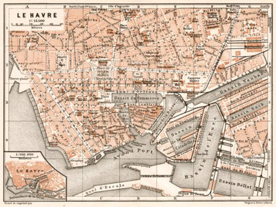Le Havre city map, 1909