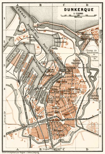 Dunkerque (Dunkirk) city map, 1913