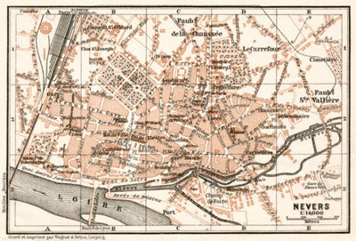 Nevers city map, 1909