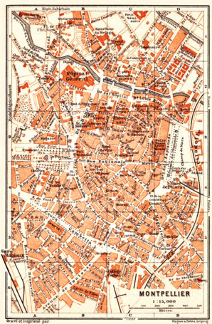 Montpellier city map, 1900