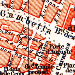 Nîmes city map, 1885