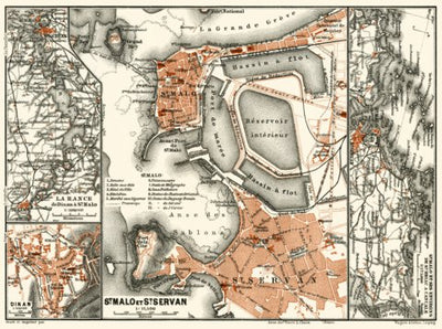 Saint Malo and Saint Servan towns plan, 1913
