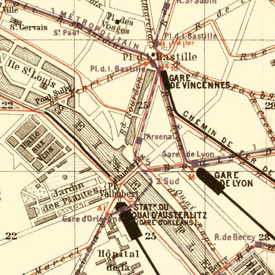 Paris Tramway and Metro Network map, 1903