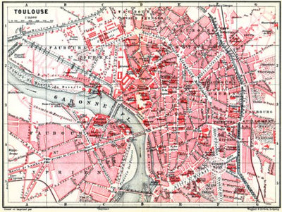 Toulouse city map, 1885