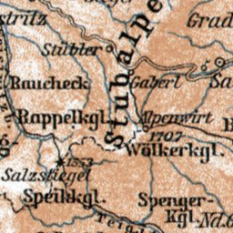 Carinthian-Styrian Alps from Murau to Gleisdorf district map, 1910
