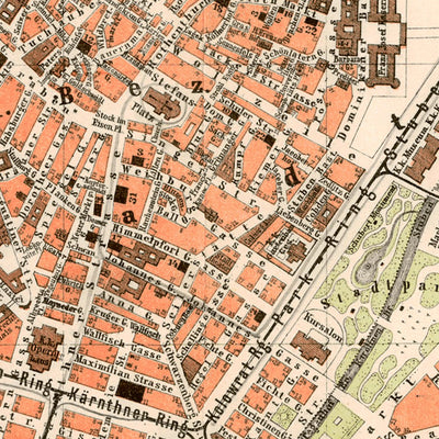 Vienna (Wien) city map, 1884