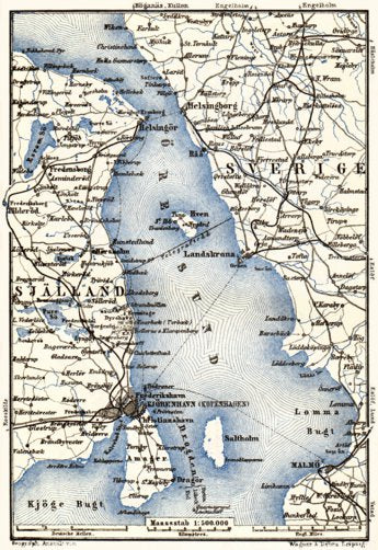Copenhagen (Kjöbenhavn, København) and its farther vicinities´ map, 1901