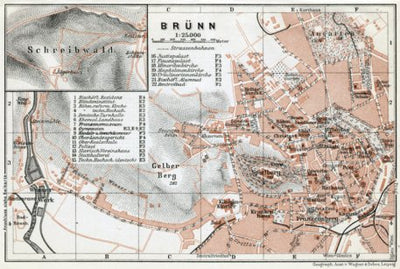 Brünn (Brno), town plan with environs map (Schreibwald - Blansko), 1910
