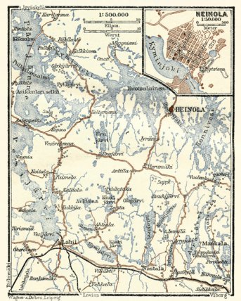 Heinola town plan with Mankala rapids area (to Lahti), 1914