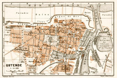 Ostend (Ostende) town plan, 1909