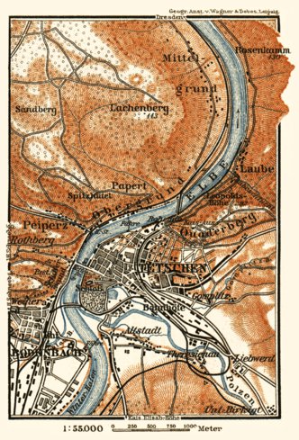 Tetschen (Děčín) and environs map, 1913