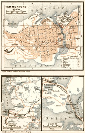 Tammerfors (Таммерфорсъ, Tampere) town plan, 1914. Environs of Tammerfors (town map)
