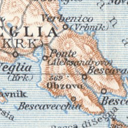 Istria and Dalmatian coast at Bossoglina (Marina) map, northern part, 1929