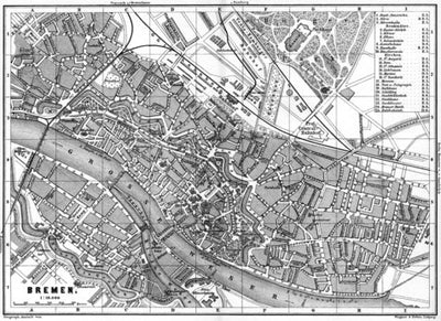 Bremen city map, 1887