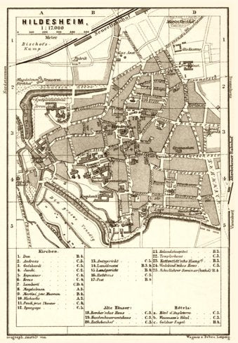 Hildesheim city map, 1887