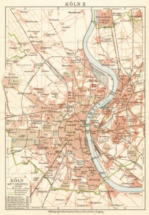 Cologne (Köln) and suburbs map, 1927