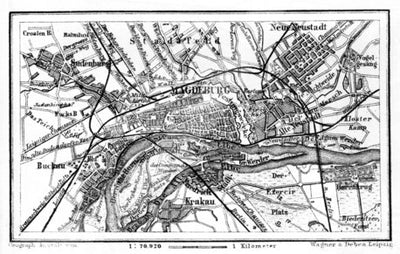 Magdeburg and environs map, 1887