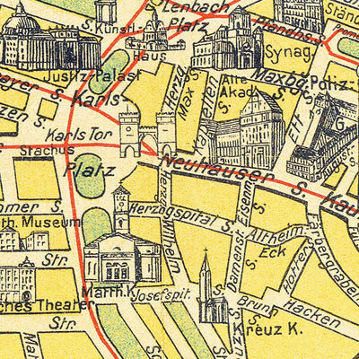 München (Munich) city map, about 1920