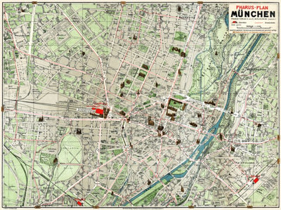 München (Munich) city map, 1912