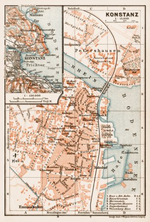 Konstanz (Constance) city map, 1909
