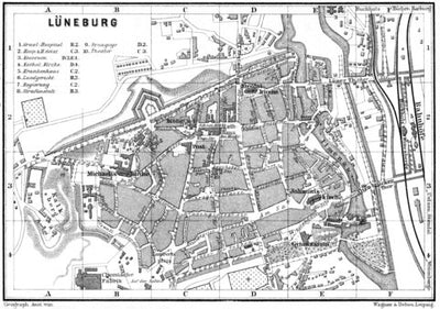 Lüneburg city map, 1887