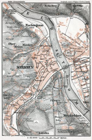 Meissen (Meißen) city map, 1911