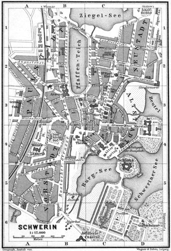Schwerin city map, 1887
