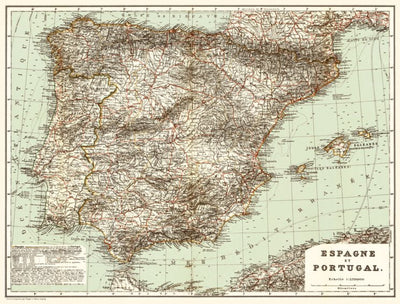 Spain and Portugal. General map, 1899