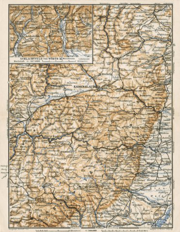 Rhenish Palatinate. Vosges (Wasgenwald) - Haardt, Wörth - Schlachtfeld districts map, 1905