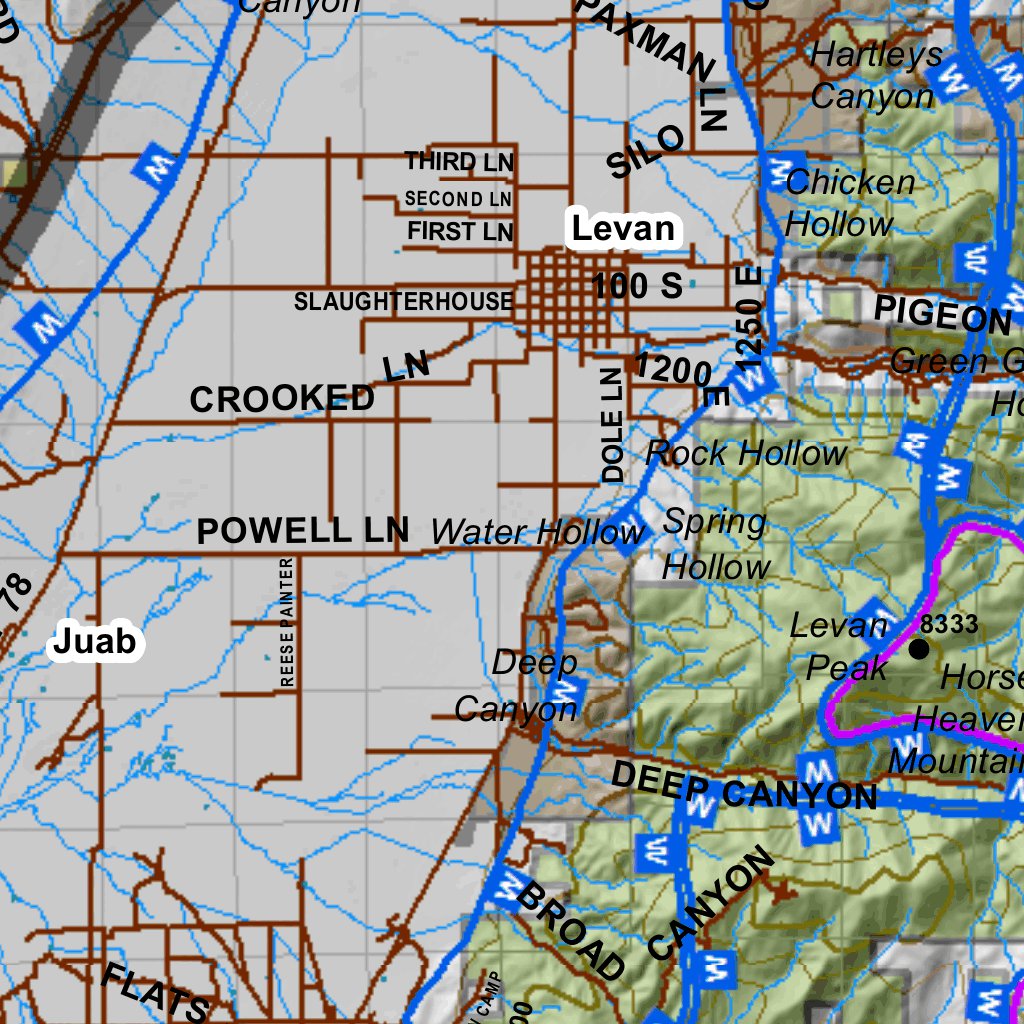 Central Mtns, Nebo UT Mule Deer Hunting Unit Map with Land Ownership