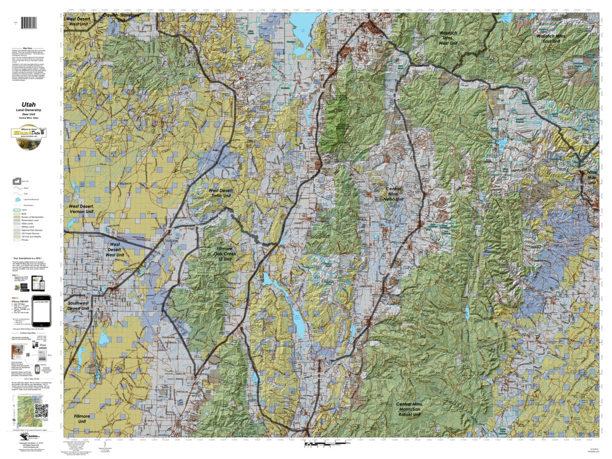 Central Mtns, Nebo Utah Mule Deer Hunting Unit Map with Land Ownership ...