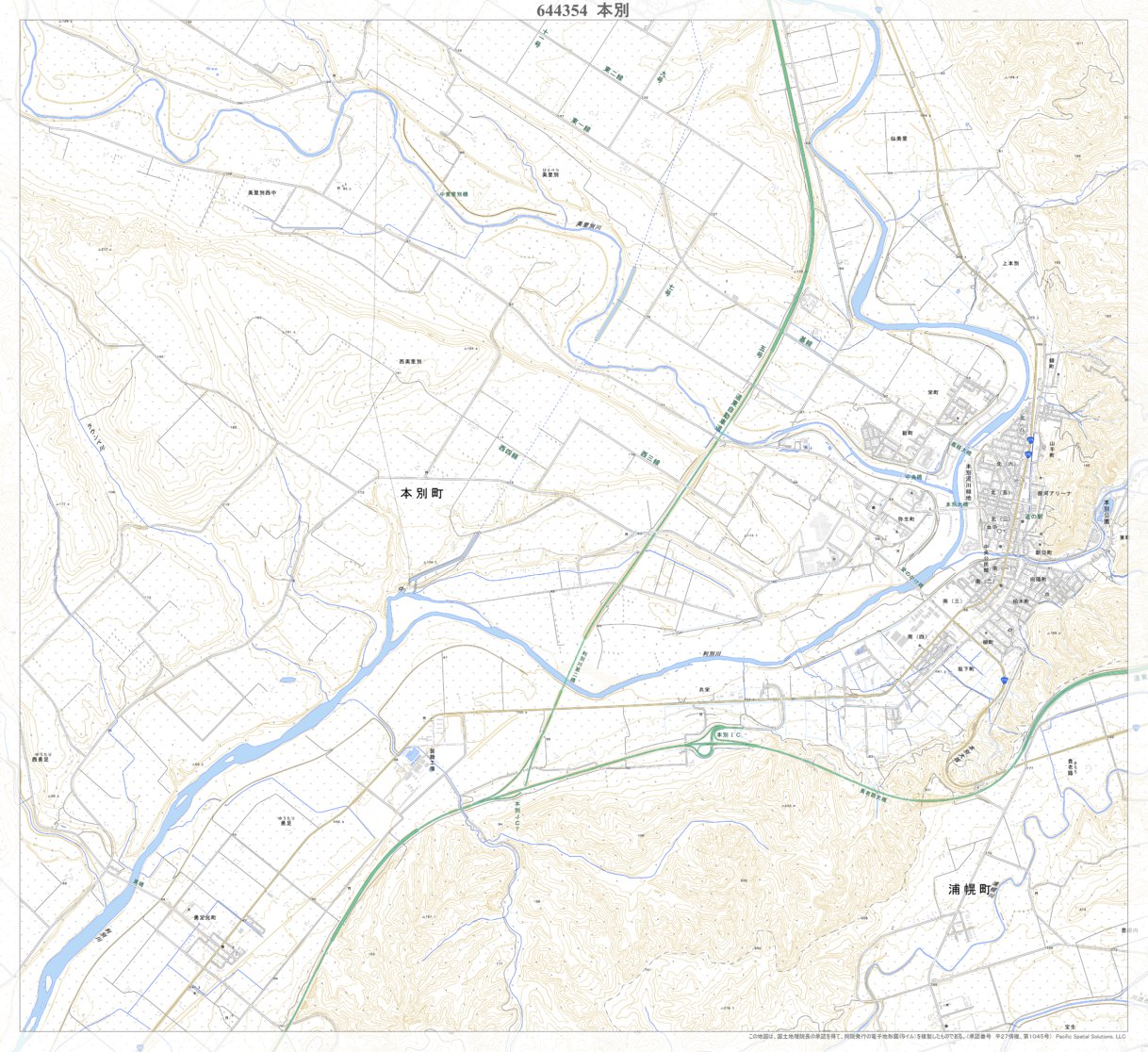 本地図 644354 本別 （ほんべつ Hombetsu）, 地形図 Map by Pacific Spatial