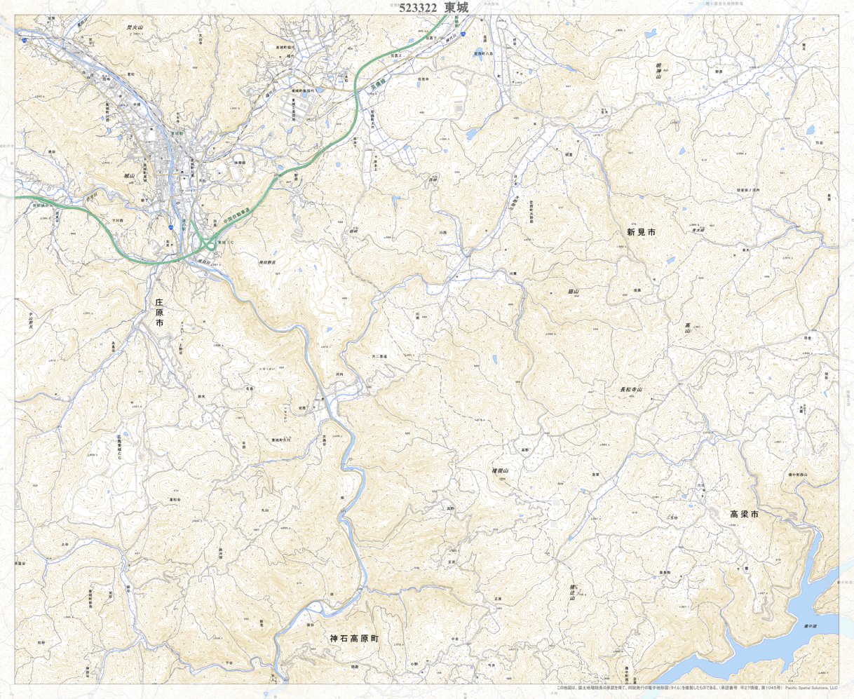 523322 東城 （とうじょう Tojo）, 地形図 Map by Pacific Spatial