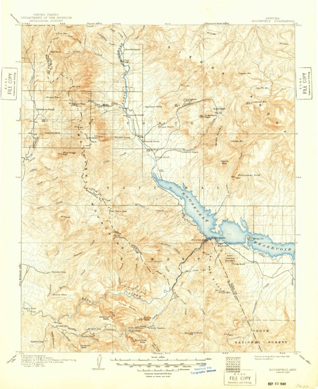 Roosevelt, AZ (1912, 125000Scale) Map by United States Geological