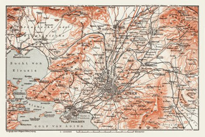 Athens (Αθήνα), map of the nearer environs, 1908