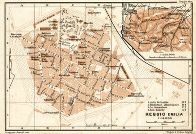 Reggio (Reggio Emilia) city map, 1908