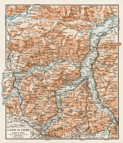 Map of the Como Lake (Lago di Como), 1903