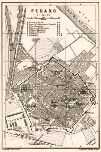 Pesaro city map, 1909