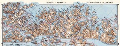 Hindö - Tromsö - Lyngenfjord - Stjernö tourist route map, 1910